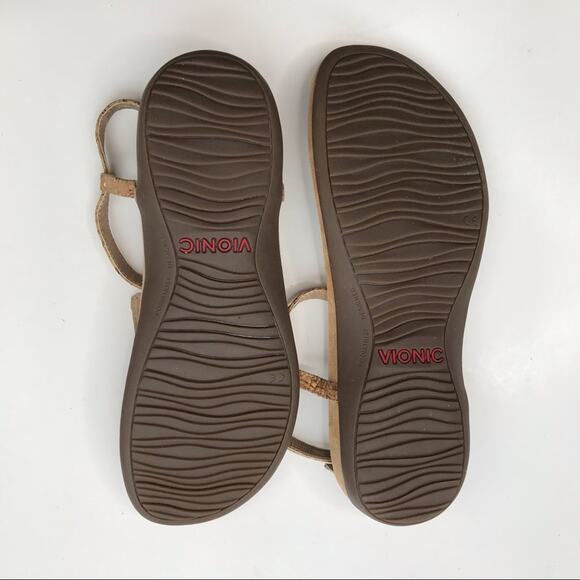Vionic Women's Nala Gold Cork T-Strap Flat Sandals Size 9 - Picture 7 of 7